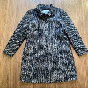 Tanner Women’s Long Textured Coat Black Beige Button Front Lined Medium